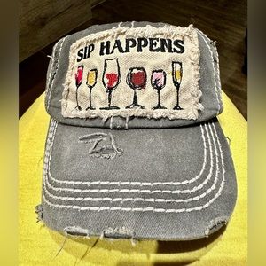 Sip Happens charcoal grey distressed adjustable hat